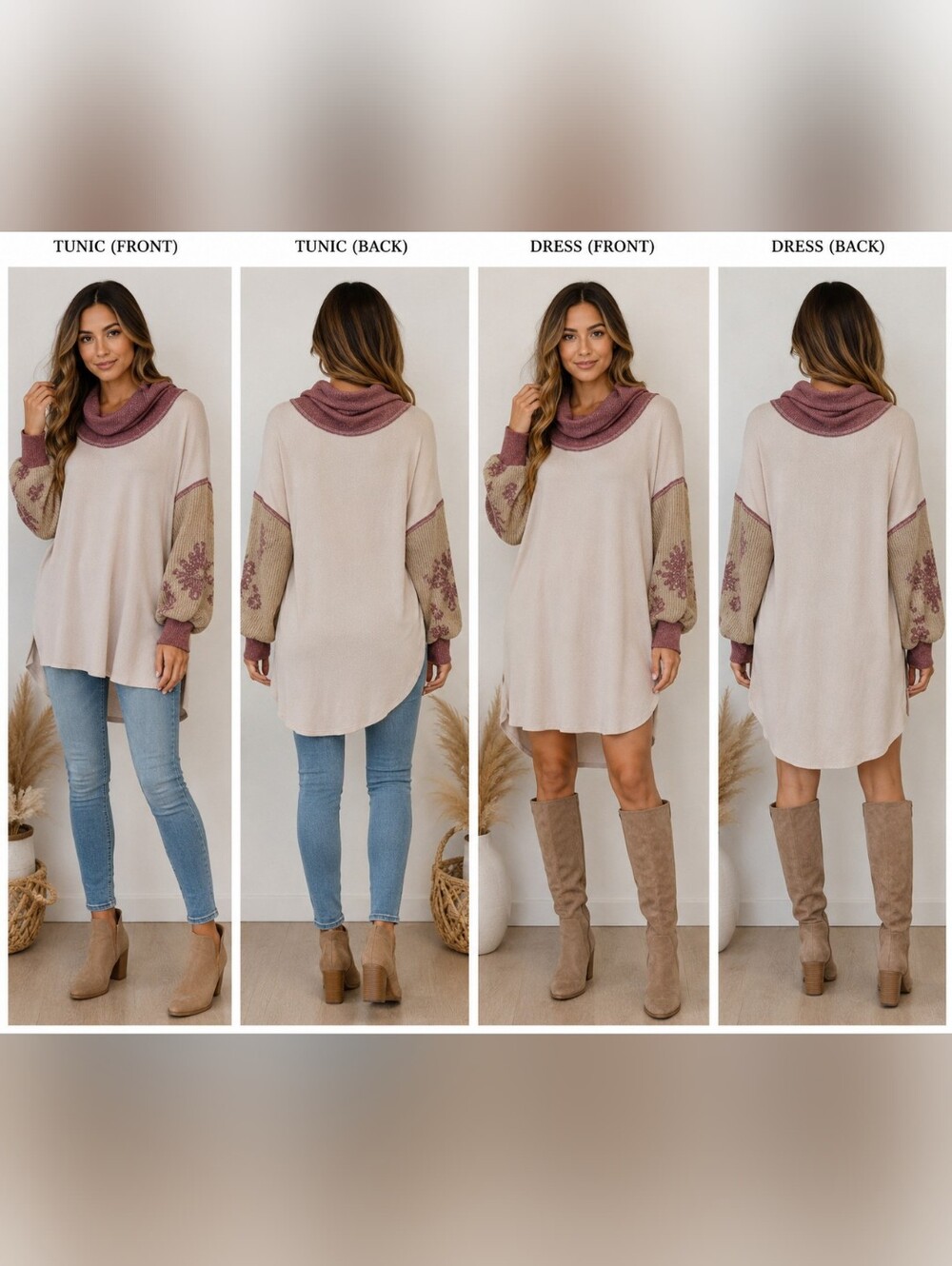 Free People Snowflake Sleeve Cowl Neck Tunic Sweater Dress XS NWT Boho Hi Low